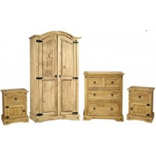 Corona Pine Bedroom 4 piece Set- Double Wardrobe, 2 & 2 Drawer Chest and 2 x 1 Drawer Bedside by Seconique