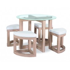 Quarry Oak and Glass Stowaway Dining Set with 4 Upholstered Stools .