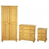 Wakeley Pine Bedroom Set - Super Trio. Wardrobe, Chest and Bedside