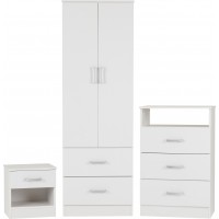 Polar Bedroom White Trio Set- 2 Door Wardrobe, 3 Drawer Chest and 2 Drawer Bedside