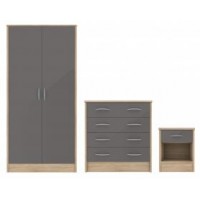 Barcelona Super Bedroom Trio Set- 2 Door Wardrobe, 4 Drawer Chest and 1 Drawer Bedside