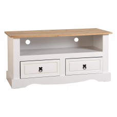Corona White 2 Drawer Flat Screen TV Unit, White/Distressed Waxed Pine