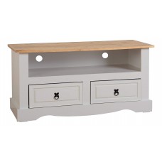 Corona Grey 2 Drawer Flat Screen TV Unit, Grey/Distressed Waxed Pine Seconique