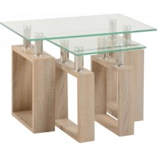 Milan Nest of 2 Tables Glass and Sonoma Oak by Seconique