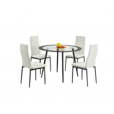 Acodia 4 White PU upholstered dining chairs.