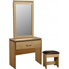 Charles Oak Dressing Table Set- includes mirror and upholstered brown stool