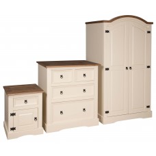 Corona Cream BedroomTrio Set- Double Wardrobe, 2 & 2 Drawer Chest and 1 Drawer Bedside