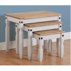 Corona Grey and Distressed Waxed Pine Nest of 3 Tables Grey/Distressed Waxed Pine Seconique