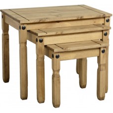 Corona nest of 3 tables. Distressed Waxed Pine.