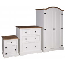 Corona White BedroomTrio Set- Double Wardrobe, 2 & 2 Drawer Chest and 1 Drawer Bedside by Greenheart Furniture