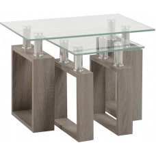 Milan Nest of 2 Tables Glass in Charcoal Grey Oak by Seconique