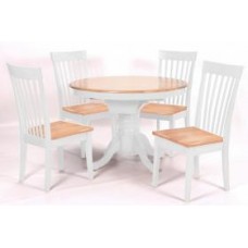 Leicester White Round Pedestal Extending Dining Table with Six Upholstered Chairs