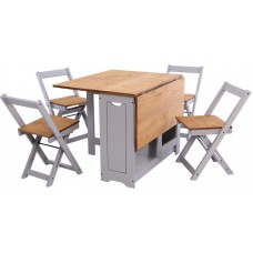 Santos Butterfly Dining Set with 4 folding chairs (Pine & Grey) 
