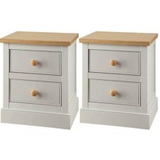 Victoria Pair of Bedside Cabinets. Grey with Oak top.