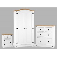 Corona White BedroomTrio Set- Double Wardrobe, 2 & 2 Drawer Chest and 1 Drawer Bedside by Seconique