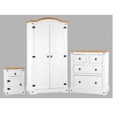 Corona White BedroomTrio Set- Double Wardrobe, 2 & 2 Drawer Chest and 1 Drawer Bedside by Seconique